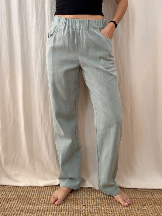 Straight trousers in textured stripes sage green
