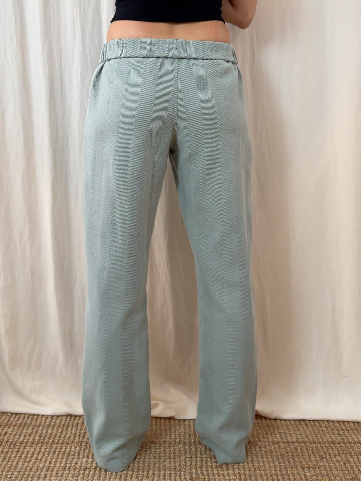 Straight trousers in textured stripes sage green