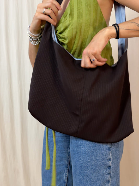 Handbag - brown pinstripes - medium