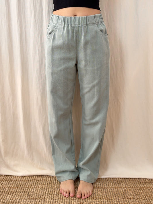 Straight trousers in textured stripes sage green