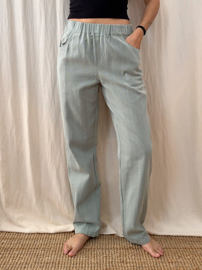 Straight trousers in textured stripes sage green