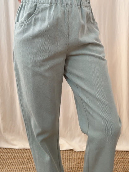 Straight trousers in textured stripes sage green