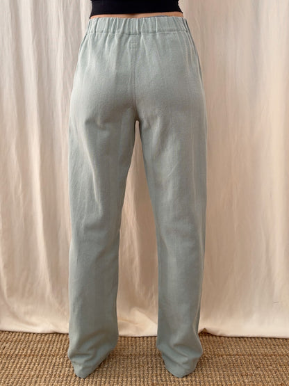 Straight trousers in textured stripes sage green