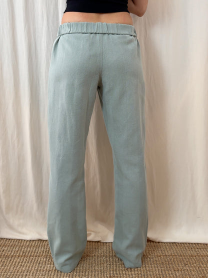 Straight trousers in textured stripes sage green