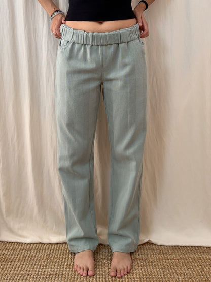 Straight trousers in textured stripes sage green