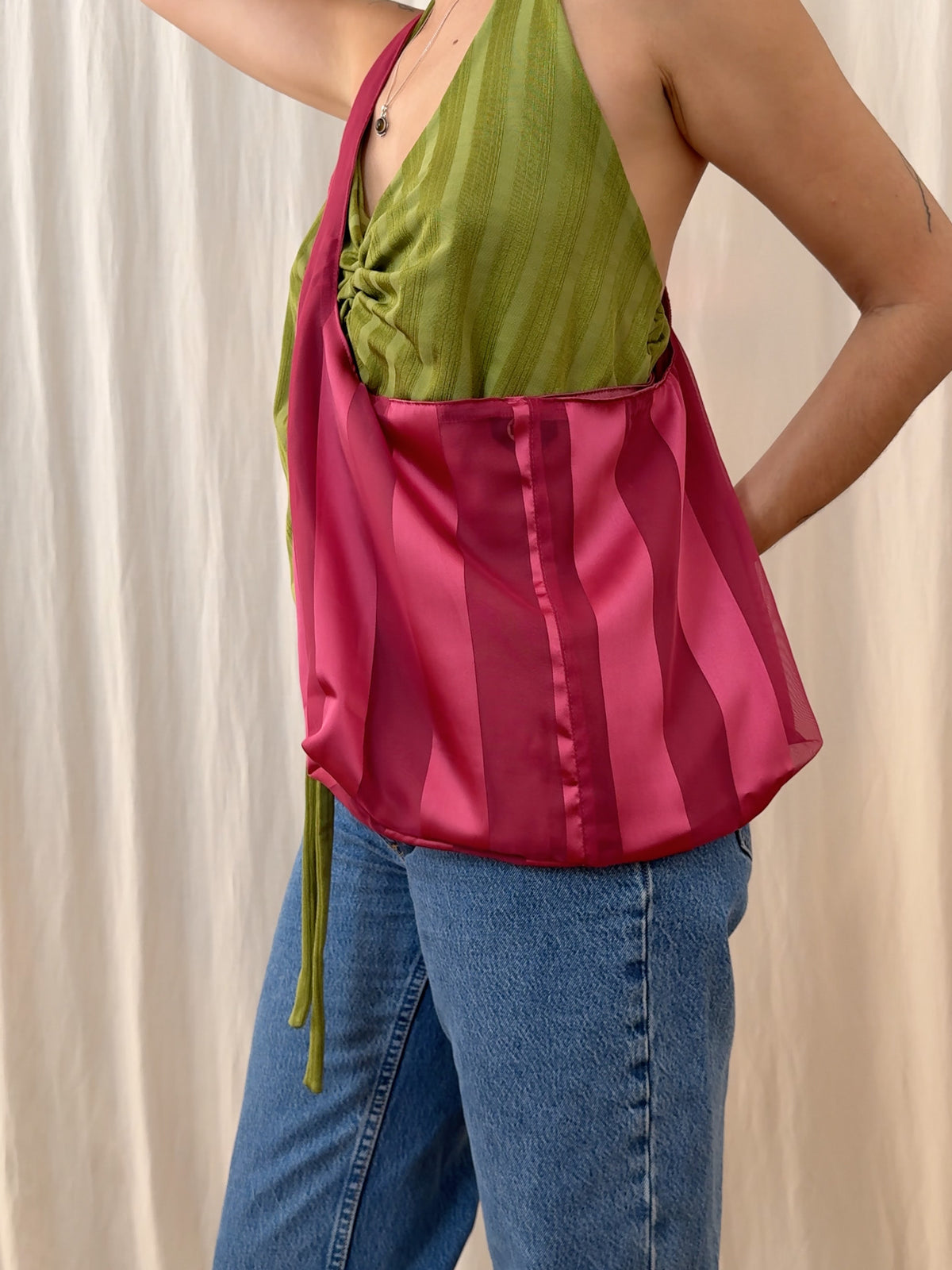 Handbag - raspberry pink stripes - medium