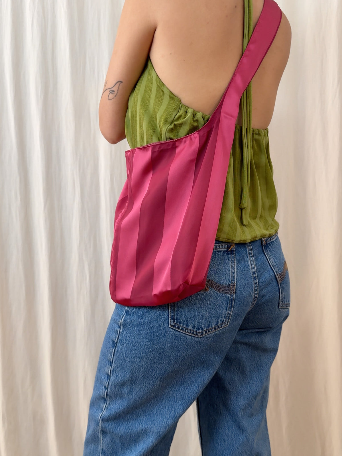 Handbag - raspberry pink stripes - medium