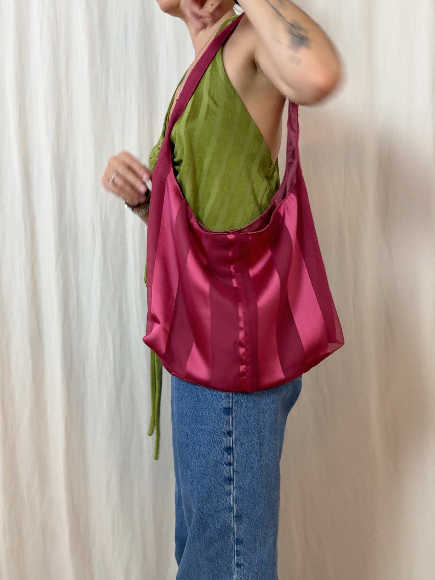 Handbag - raspberry pink stripes - medium