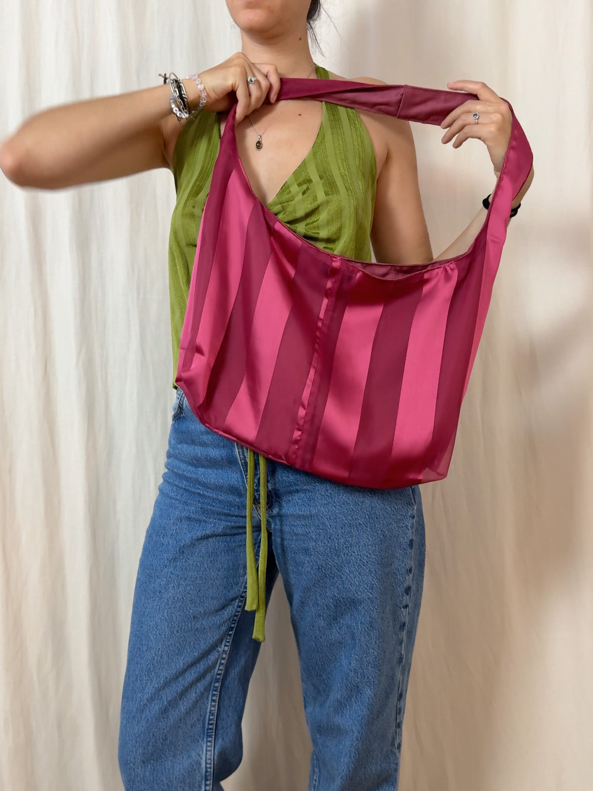 Handbag - raspberry pink stripes - medium
