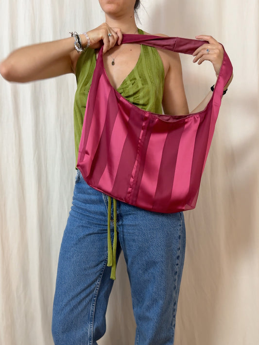 Handbag - raspberry pink stripes - medium