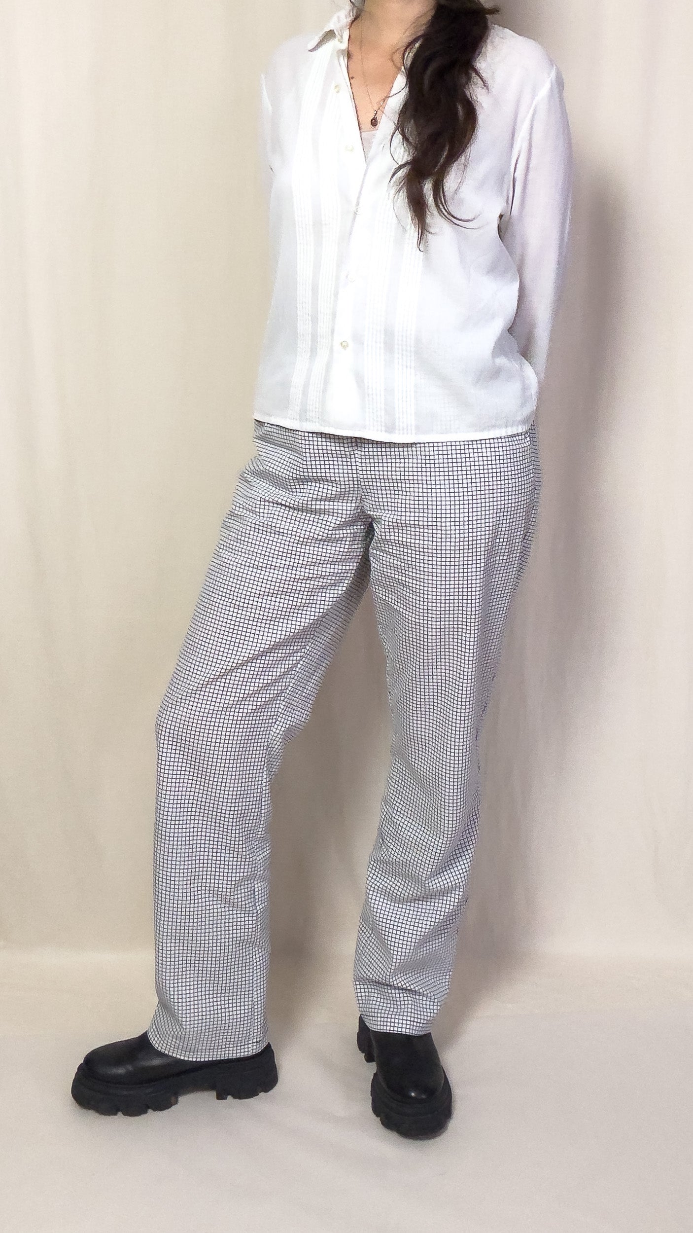 straight trousers - white - small checks