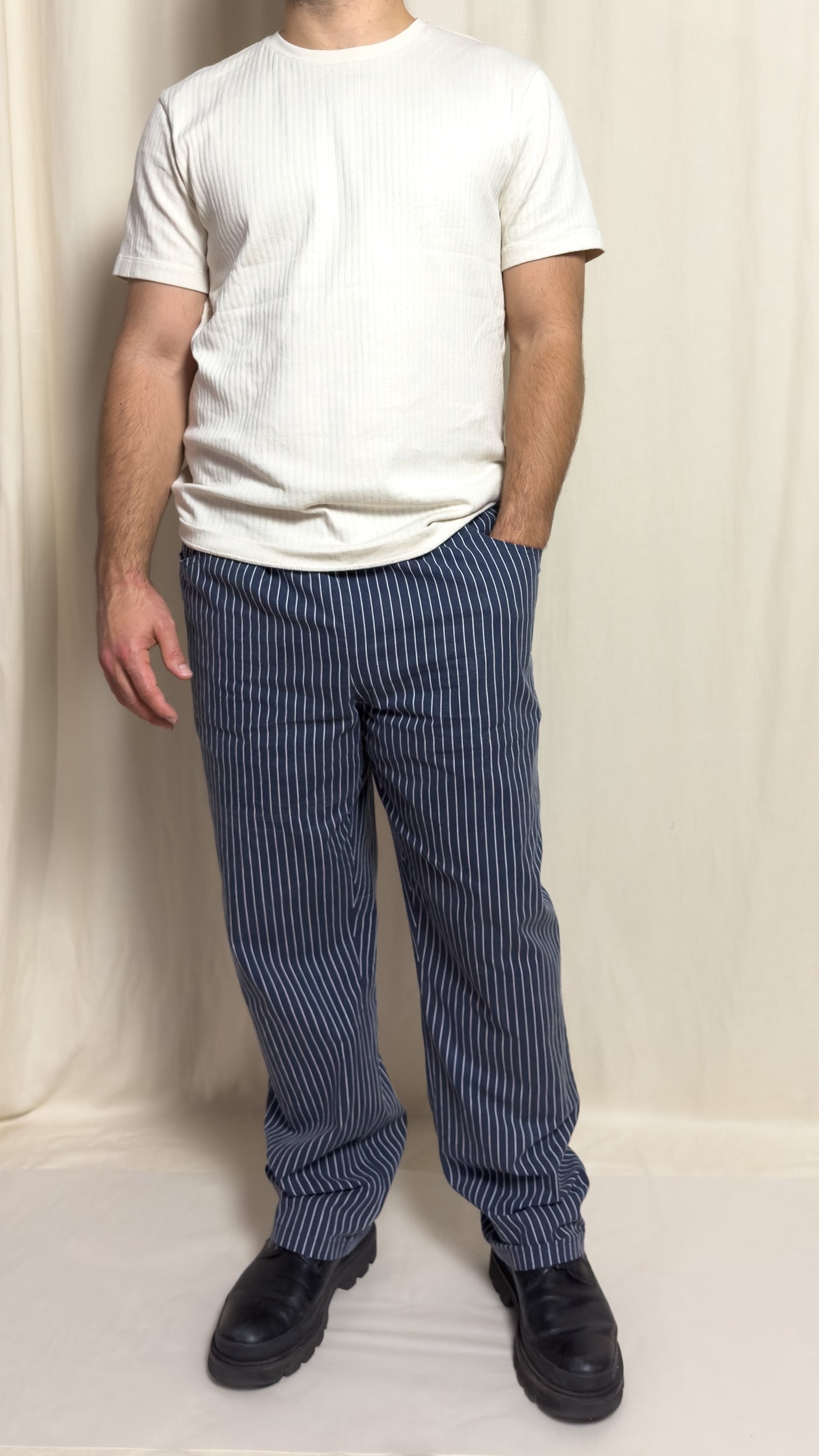 straight trousers - blue - pinstripe
