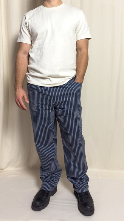 straight trousers - blue - pinstripe