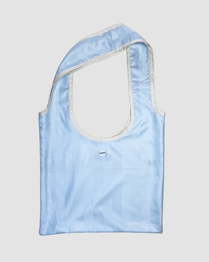 bag - blue stripes & white ribbon