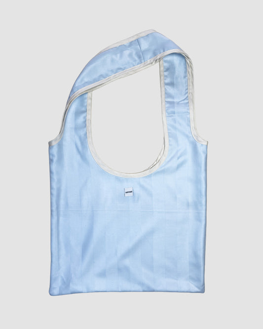 bag - blue stripes & white ribbon