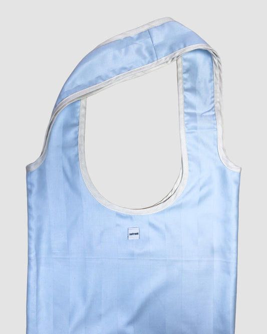 bag - blue stripes & white ribbon