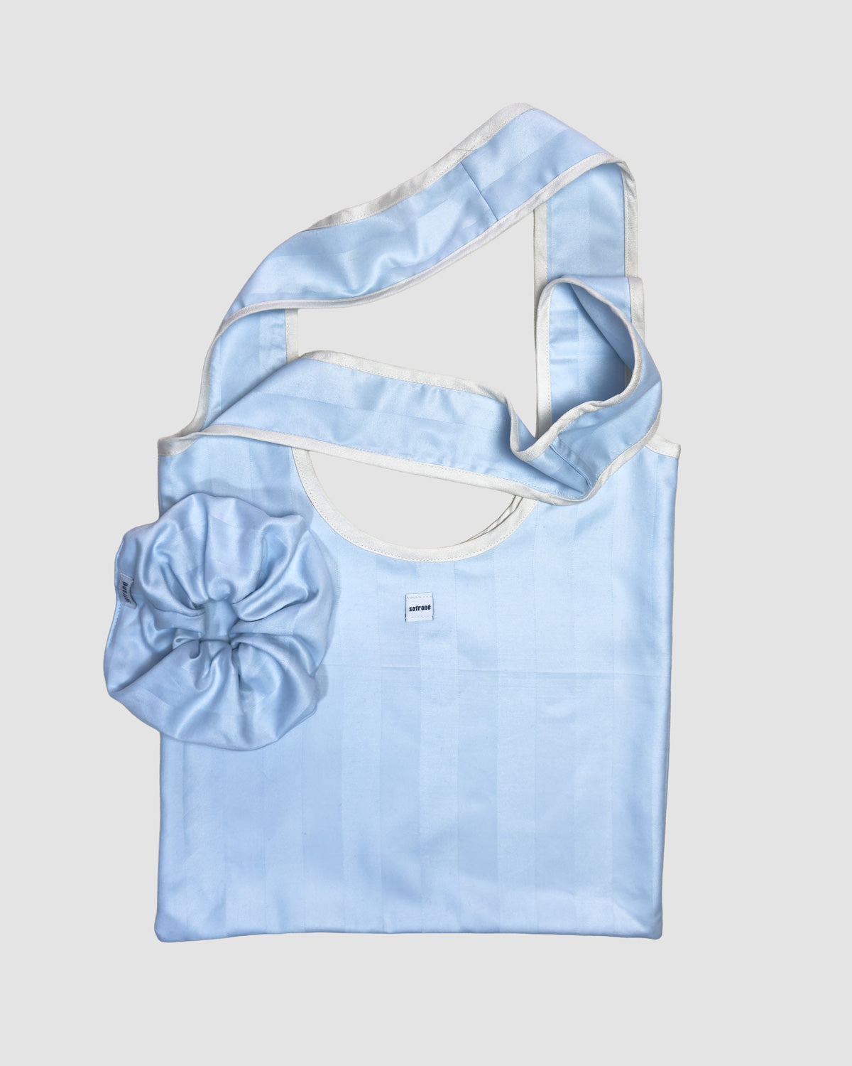bag - blue stripes & white ribbon