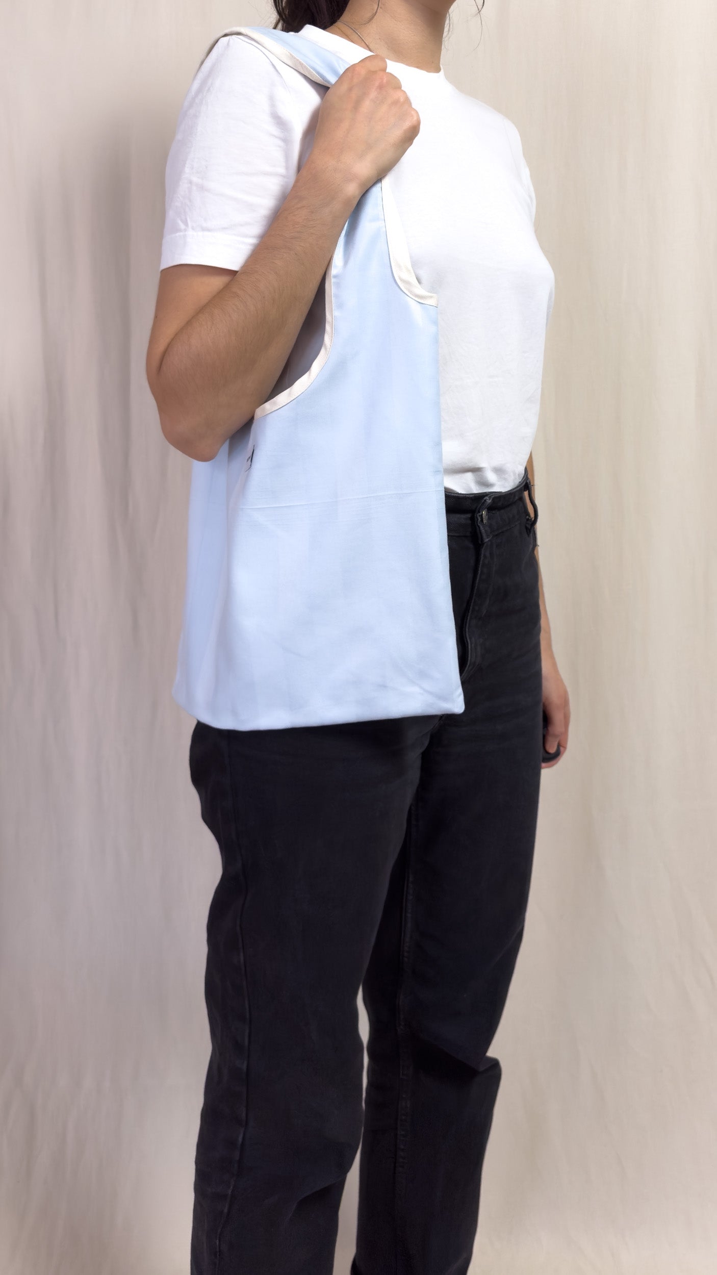 bag - blue stripes & white ribbon