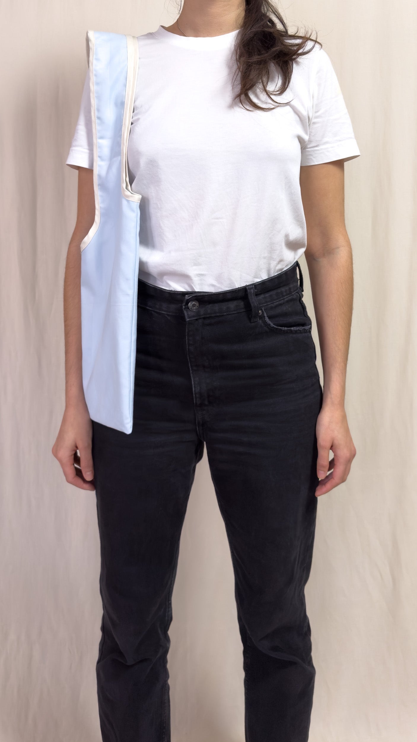 bag - blue stripes & white ribbon