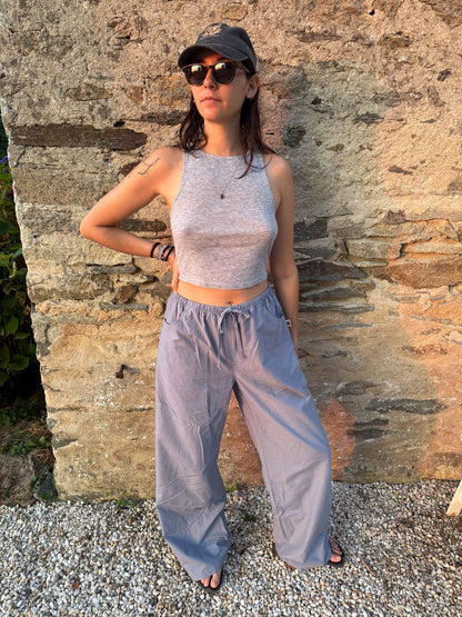Drawstring trousers in light blue plain