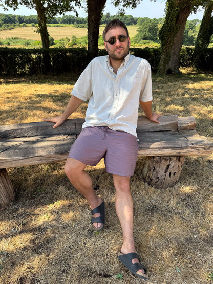 Drawstring shorts in purple checks long length