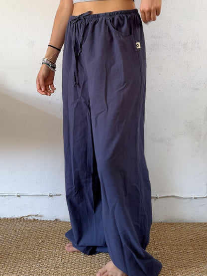 Drawstring trousers in dark blue plain