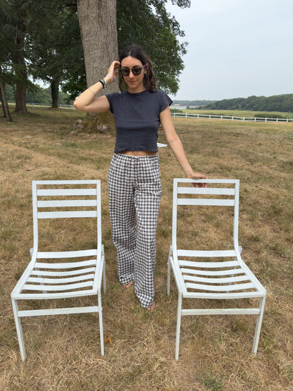 Drawstring trousers in dark grey vichy