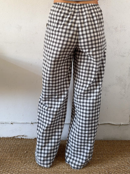 Drawstring trousers in dark grey vichy