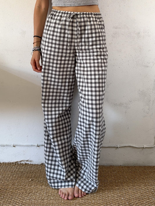 Drawstring trousers in dark grey vichy