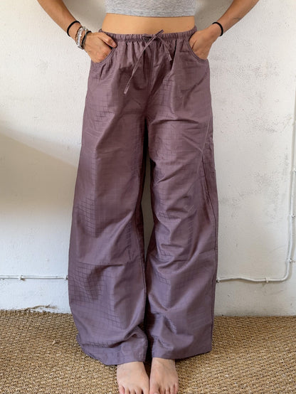 Drawstring trousers in purple checks