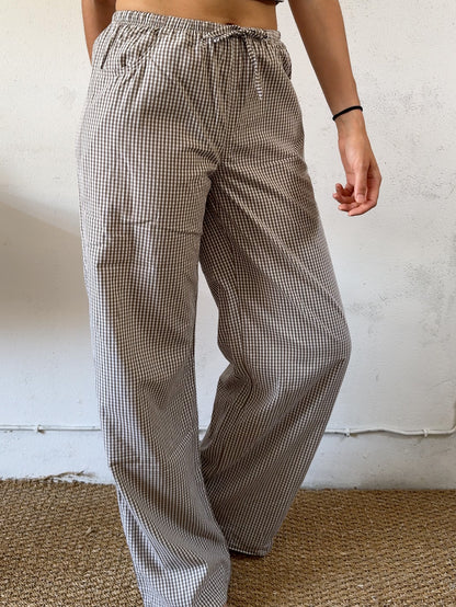Drawstring trousers in brown small vichy