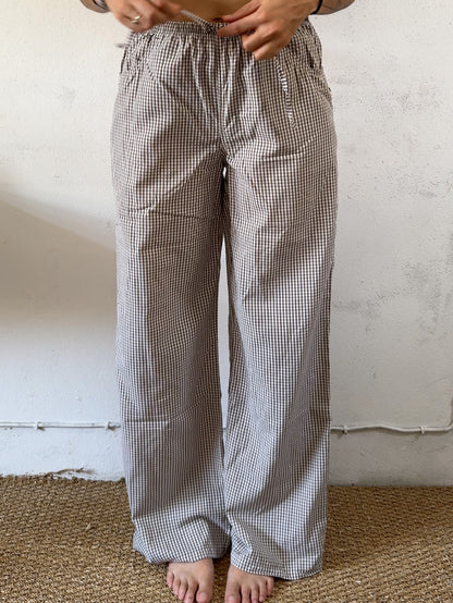 Drawstring trousers in brown small vichy