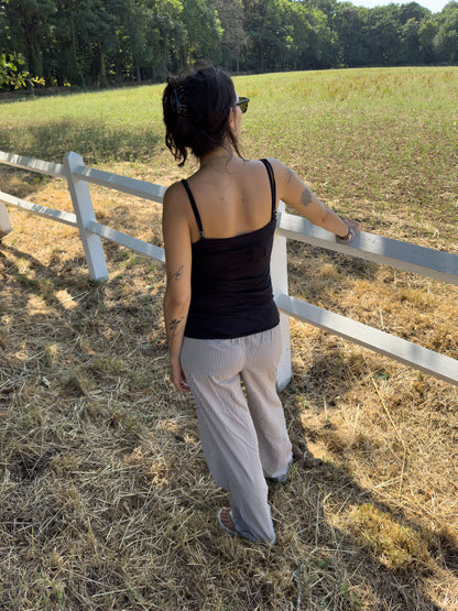 Drawstring trousers in brown small vichy