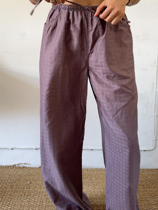 Drawstring trousers in purple checks