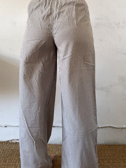 Drawstring trousers in brown small vichy