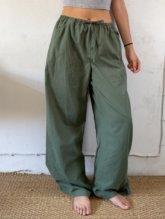 Drawstring trousers in dark green plain