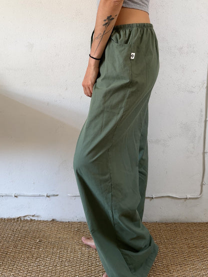 Drawstring trousers in dark green plain