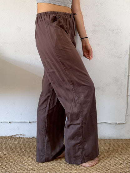 Drawstring trousers in brown stripes