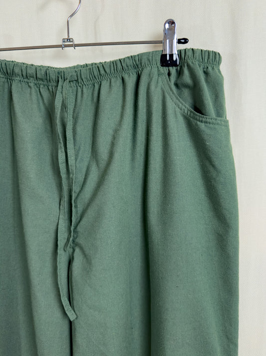 Drawstring trousers in dark green plain